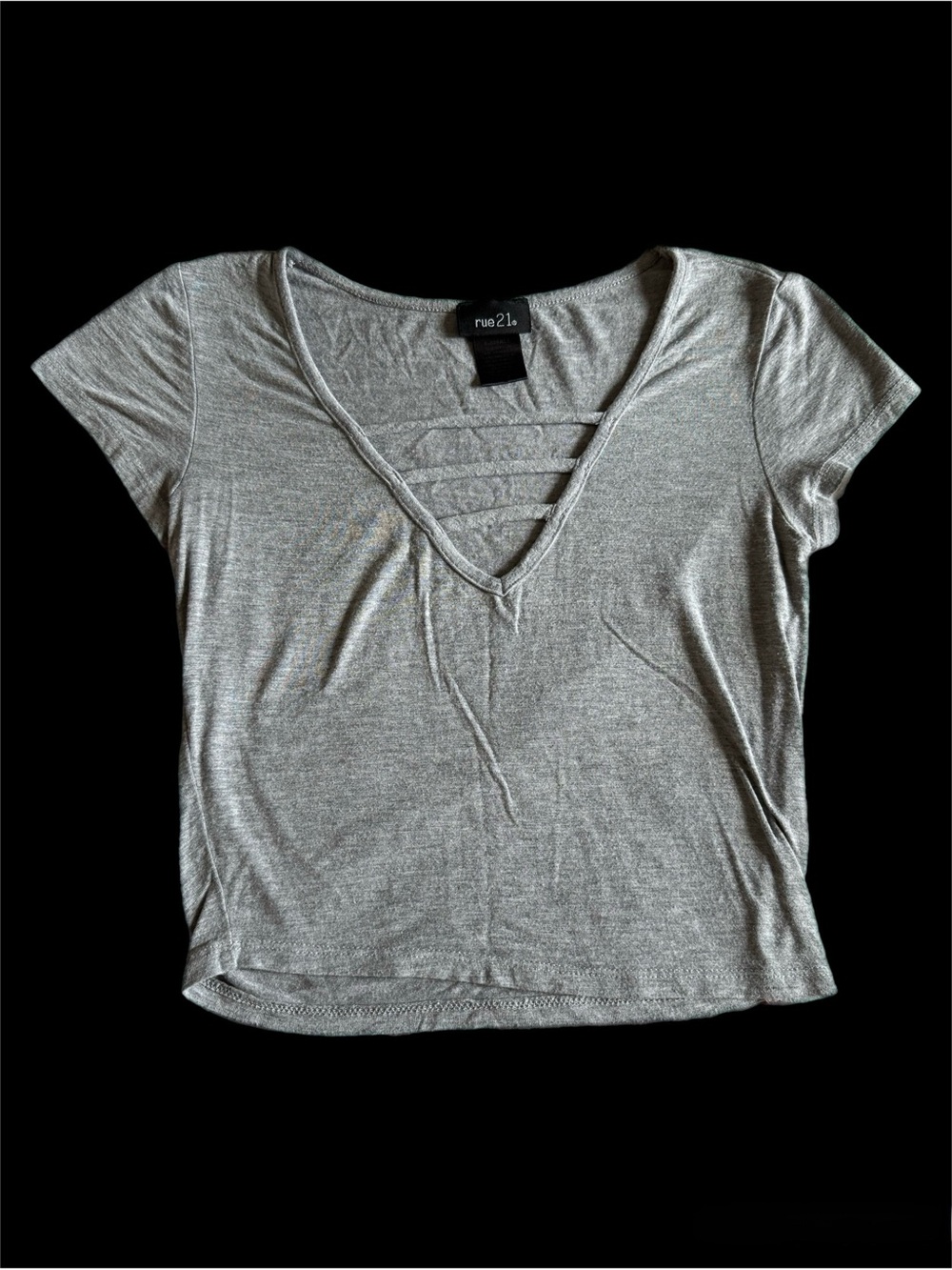 rue21 Light Gray Short Sleeve Lace-Up V-Neck Tee